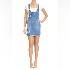 American Bazi Women's Casual Destroyed Denim Overall Zipper Dress